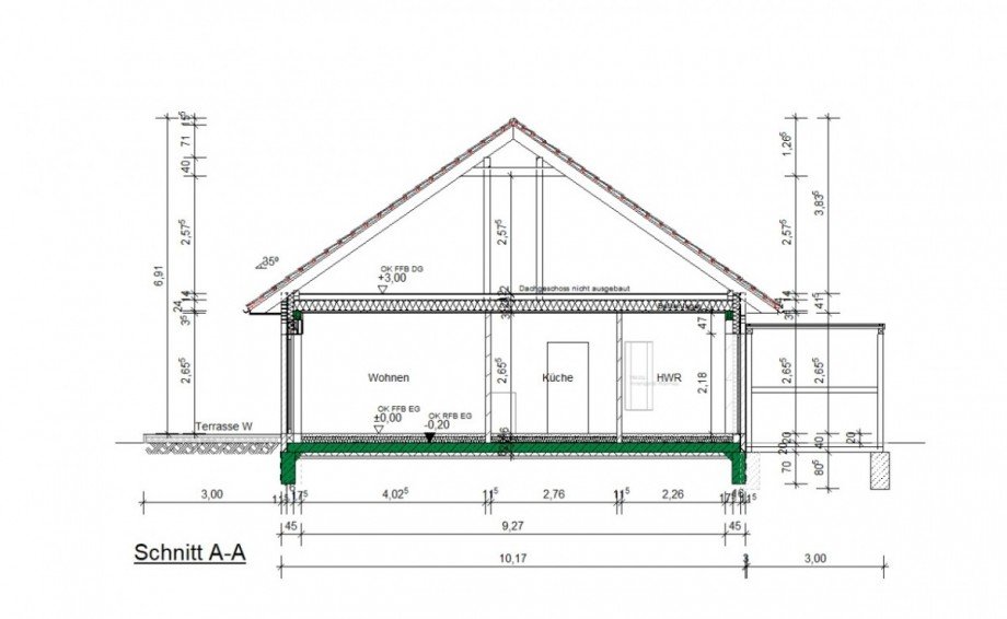 Schnitt A-A Bungalow Bad Zwischenahn