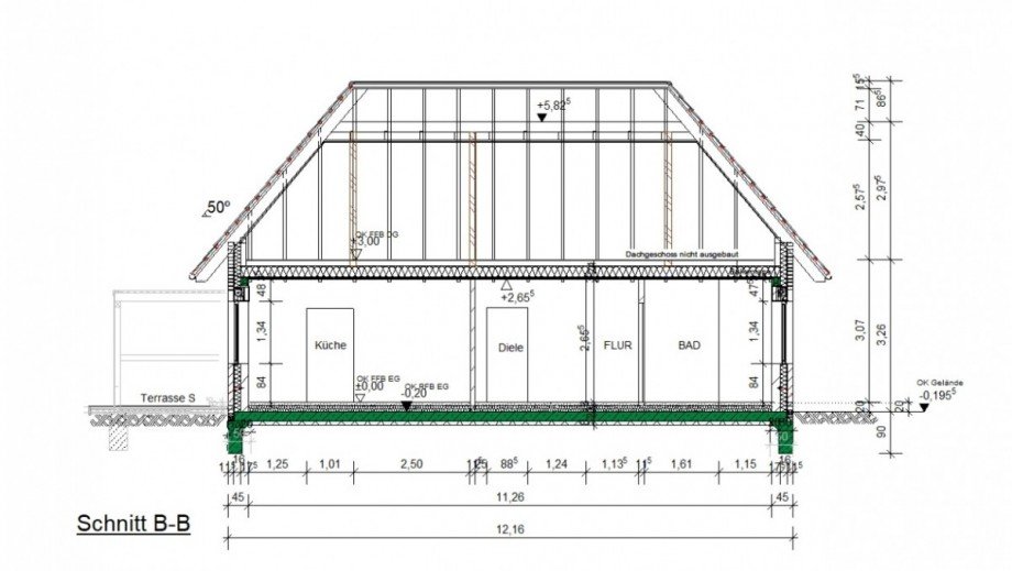 Schnitt B-B Bungalow Bad Zwischenahn