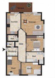 Grundriss Bezugsfreie 4-Zimmer-Erdgeschosswohnung mit eigenem Gartenanteil!